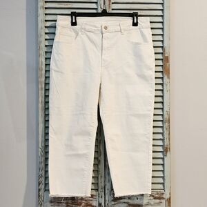 WOMENS ANKLE STRETCH JEANS 14 White Distressed Raw Hem Casual Preppy Chic Pants